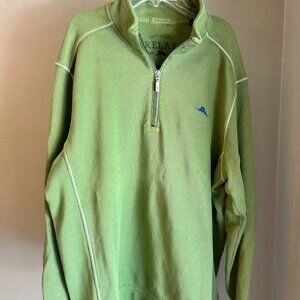 Tommy Bahama Men's XL Pullover Sweater Light Green 1/4‎ Zip Long Sleeve Relax